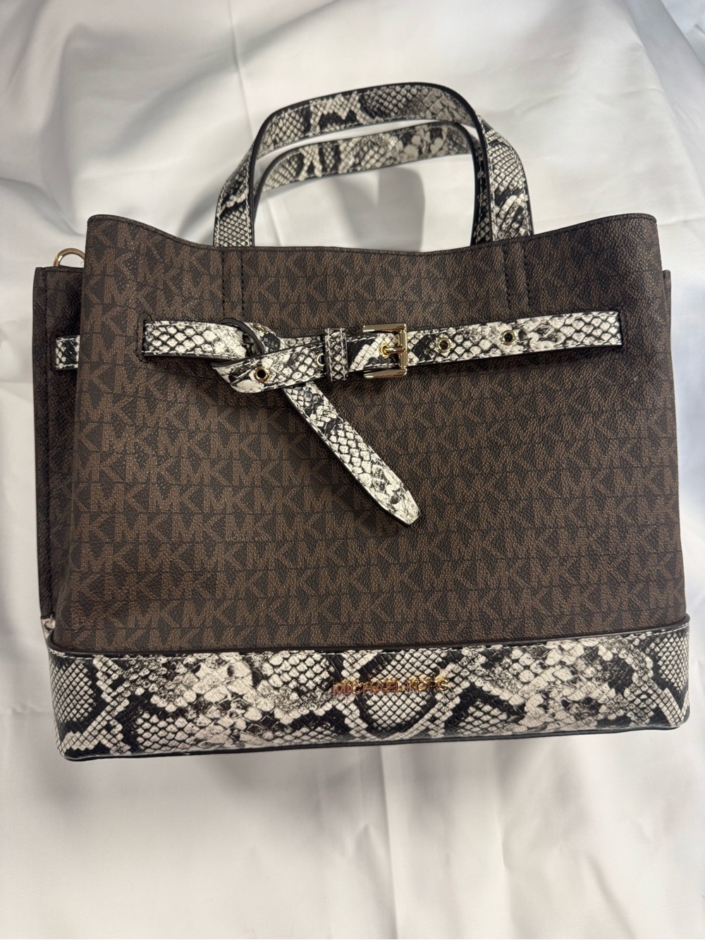 Michael Kors Emilia Large Satchel – New w/ Tags – Brown Signature / Snake Print